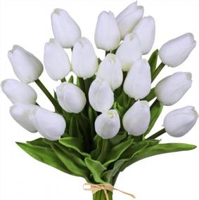 img 4 attached to Realistic PU White Tulip Flowers - Set Of 20 Artificial Tulip Stems For Easter, Weddings, And Spring Decor - Perfect For Centerpieces, Wreaths, And Funeral Arrangements - 14 Inches Tall