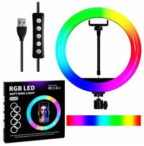 img 1 attached to Кольцевая селфи лампа LED RGB 26 см настольная цветная с держателем для телефона и селфи Bluetooth пультом
