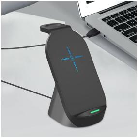img 1 attached to Wireless Charging Dock Station 3 in 1 for Portable Phone Charging Charger Gift Power Supply / iPhone (Apple iPhone) / Apple Watch 1, 2, 3, 4, 5, 6 Seies and SE (Apple Watch) / AirPods 1 , 2, 3, Pro (AirPods Pro), JBL, AirDots, Earbus, Buds, TWS and Android smartphones / Samsung Gear (Samsung) / Xiaomi Redmi (Xiaomi Redmi) / Huawei Honor (Huawei Honor) / Compact mobile device with fast Qi 15W / Quick Charge 3.1 (QC) and (PD) Power Delivery (Black)