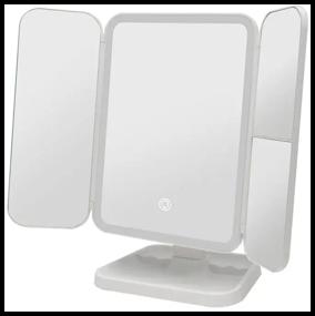 img 1 attached to LadyHuDi LED Makeup Mirror with light, 3 modes, cool white/warm yellow, dimmable, foldable