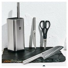 img 1 attached to Huo Hou Stainless steel kitchen Knife set, 3 knives, scissors and stand