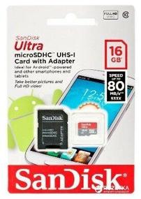 img 1 attached to Карта памяти SanDisk microSDHC 16 ГБ Class 10, UHS-I, R 80 МБ/с, адаптер на SD, зеленый