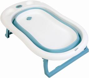 img 1 attached to Newborn Baby Bath Tub - Blue, 90x52x10 with Thermometer, Pillow, and Folding Design