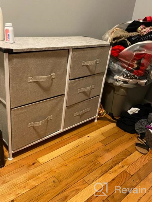 img 1 attached to Sorbus Five-Drawer Dresser - Furniture Storage Tower For Bedroom, Hallway, Closet, And Office - Steel Frame With Wood Top And Easy-Pull Fabric Bins In Marble White With Black Finish review by Jaleel Akuffo