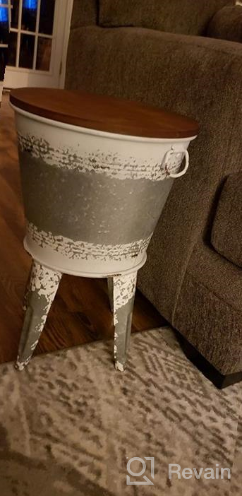 img 1 attached to Distressed White Farmhouse Accent Side Table - Galvanized Rustic Coffee Table With Metal Storage Ottoman Wood Cover & Stand Decor Bench Legs (Set Of 1) review by Danny Nedumaran