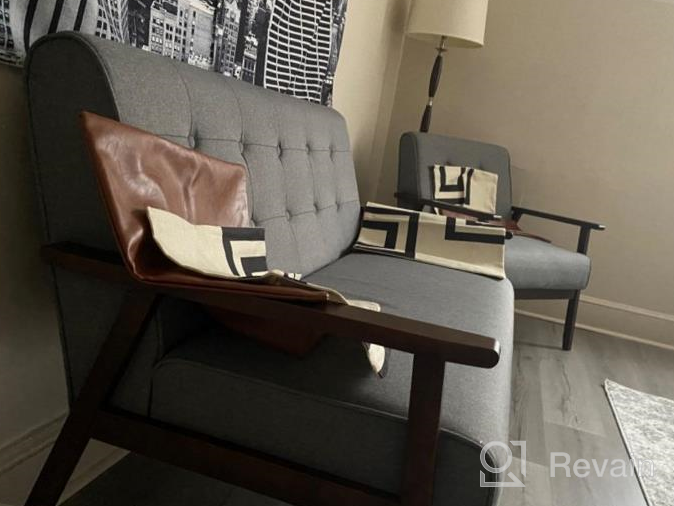 img 1 attached to Retro Modern Accent Chair With Wooden Arms, Upholstered Tufted Back And Mid-Century Design - Lounge Chair With 24.4" X 18.3" Deep Seat Size review by Troy Drake