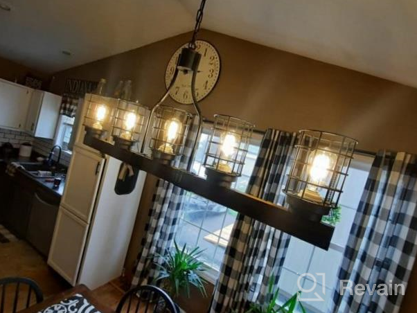 img 1 attached to Rustic Farmhouse Cage Chandelier 5 Lights 42" Linear Industrial Kitchen Island Pool Table Pendant Lighting Vintage Edison Ceiling Light Fixture Brown & Black (C0073) review by Brad Davis