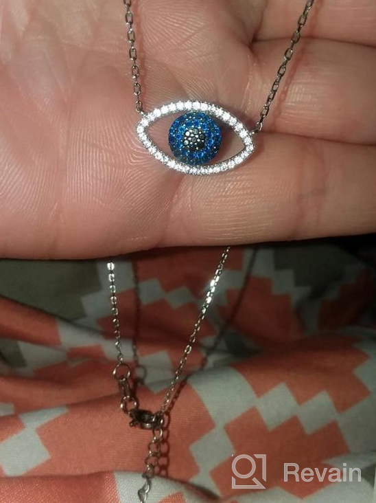 img 1 attached to 👁️ Sterling Silver Evil Eye Necklace Pendant: Symbolic Protection with Simulated Diamonds and Blue Sapphire - 17.5 Inch review by Brian Foster