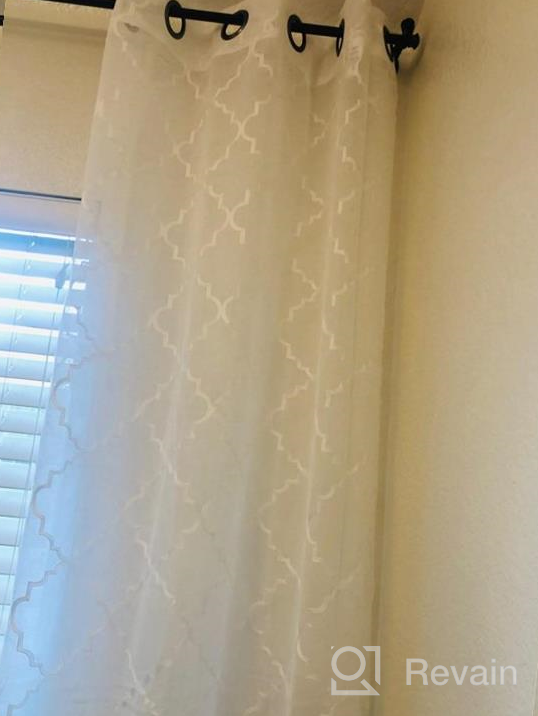 img 1 attached to MIUCO White Sheer Embroidery Trellis Design Grommet Curtains 95" Long For French Doors - 2 Panels (2 X 37" Wide) review by Shane Ryder