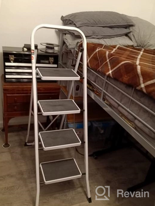 img 1 attached to ACSTEP Folding 4-Step Ladder With Handrails For Adults - Heavy Duty Steel Stool With Anti-Slip Pedals And 350Lb Weight Capacity - Portable And Wide For The Kitchen Or Any Use review by Harry Ashcraft