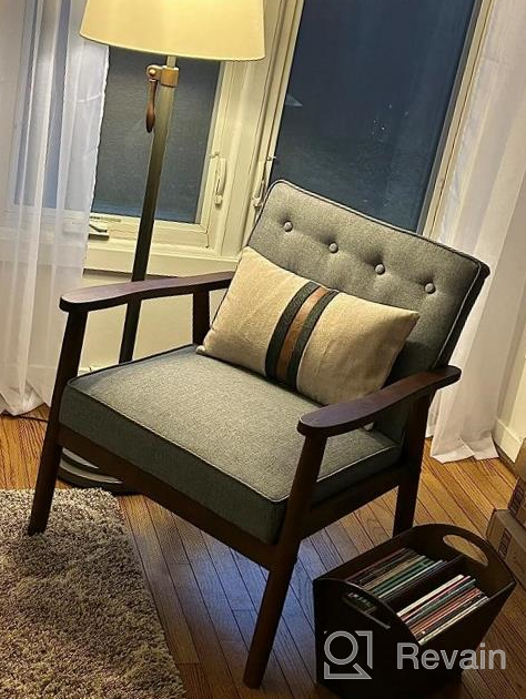 img 1 attached to Mid-Century Retro Modern Solid Wood Armrest Accent Chair - Faux Leather Tufted Back Upholstery, Living Room Furniture (Black 8325) By JIASTING review by John Benjamin