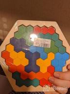 img 1 attached to Wooden Hexagon Puzzle – Brain Teaser Toy For Kids And Adults, Shape Pattern Blocks Tangram, IQ Games For STEM Montessori Education – Perfect Gift For Boys And Girls (Brown) review by Teresa Miller
