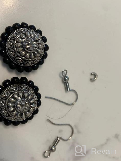 img 1 attached to 👯 Sansar India Silver Plated Oxidised Metal Beaded Jhumkas - Classic Indian Earrings for Women & Girls, Black Jewelry review by Angel Riley