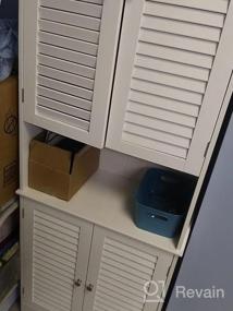 img 5 attached to Белый отдельно стоящий шкаф для хранения в ванной комнате с регулируемыми полками, 2 шкафами и столешницей - современный высокий и узкий напольный шкаф для ванной комнаты от HOMCOM