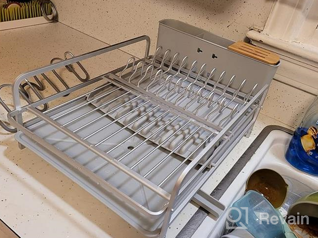 img 1 attached to 19"-27" Expandable Dish Drying Rack - Large Capacity, Heavy Duty Aluminium Drainer W/ Removable Cutlery & Cup Holder For Kitchen Countertop review by Natasha Thomas