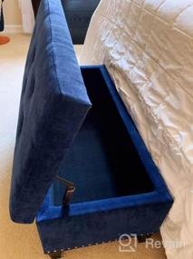 img 5 attached to Кнопочно-украшенный складной набивной банкет Teal из ткани - универсальная подставка для ног, игрушечный сундук и органайзер для комнаты в голубом оттенке CadetBlue.