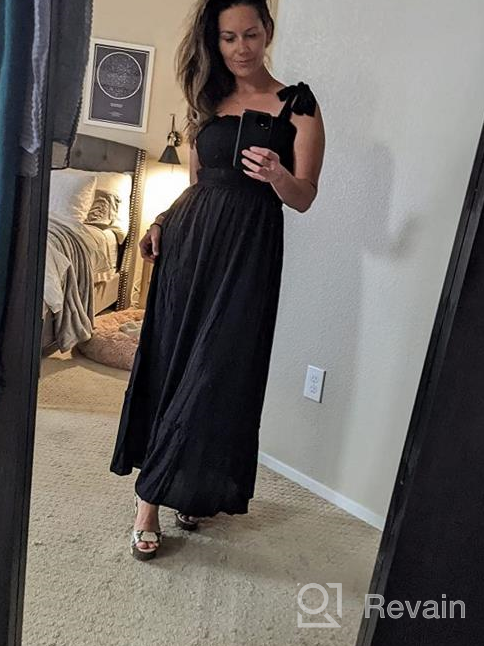 img 1 attached to 👗 Tobrief Women's Boho Dress: Stylish Summer Spaghetti Strap Square Neck Flowy Ruffle Beach Maxi Dress review by Matthew Hall