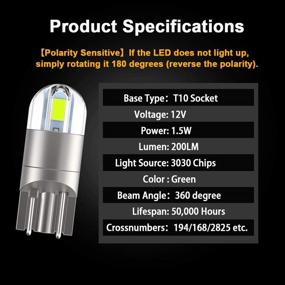 img 1 attached to 🚗 Green 194 T10 LED Car Interior Bulbs: Upgraded Bright 3030 Chips for Dome Map Door Courtesy License Plate Lights - Pack of 2 Pcs