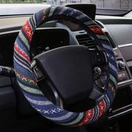 🚗 aotomio universal fit boho car steering wheel cover - dark blue 15 inch, ethnic style coarse flax cloth for most cars, automotive cover protection логотип