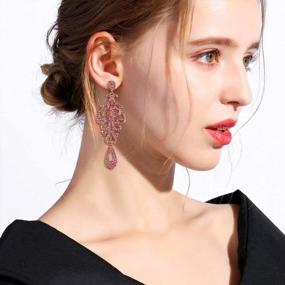 img 3 attached to Flyonce Women'S Crystal Wedding Vintage Flower Pattern Hollow Drop Chandelier Earrings