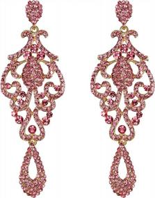 img 4 attached to Flyonce Women'S Crystal Wedding Vintage Flower Pattern Hollow Drop Chandelier Earrings