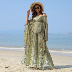 img 3 attached to Boho Lace Kimono Beach Cover Up In Plus Size For Women - Solid Color Swimsuit Robe For Bikini And Bathing Suit