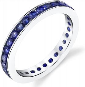 img 4 attached to Women'S 925 Sterling Silver Round Blue Sapphire Eternity Ring Band, 1.50 Carats Total, 3Mm Width (Sizes 5-9) - Peora