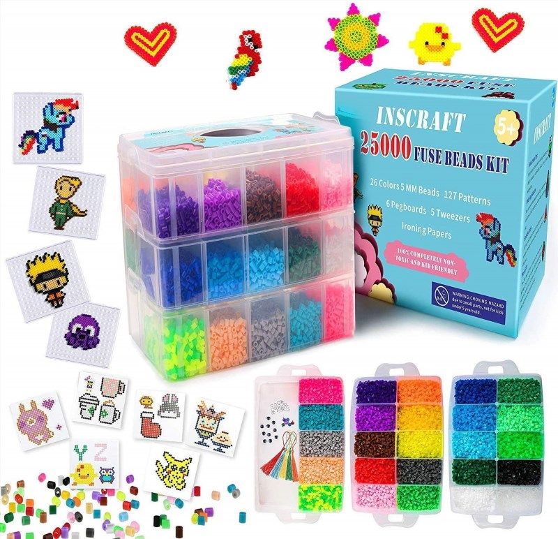 Meland Fuse Beads - 24000pcs Fuse Beads Kit for Kids, 24 Color 5MM Iron  Beads Set with 4 Fluorescence Color, 6 Pegboards - Craft Kits Gifts for