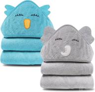 cute castle 2 pack bamboo hooded baby towel - ultra absorbent bath towel for newborns & infants - natural and soft towels for boys and girls (lovely elephant, happy bird) logo