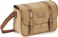 classic camera bag, evecase large canvas messenger slr/dslr shoulder case with leather trim, tablet compartment and removable insert for mirrorless, micro 4/3, compact system, high zoom digital camera logo