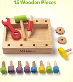 img 3 attached to Деревянный ящик для инструментов Coogam: набор игрушек STEM, вдохновленный Монтессори, для развития мелкой моторики у дошкольников