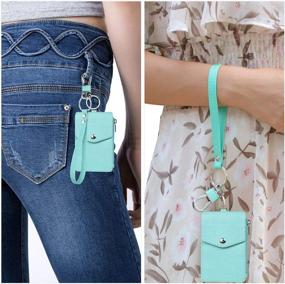 img 3 attached to Leather Wrist Strap Credit Card Holder Key Chain - Teskyer Wristlet Wallet Keychain