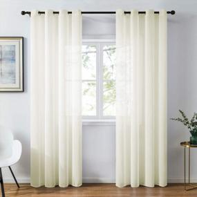 img 4 attached to Topfinel Chiffon Beige Sheer Curtains - 96 Inches Long, Grommet Window Treatment For Doorway - 2 Panels