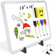 small dry erase white board 10x14", magnetic desktop whiteboard with stand, 4 markers, 1 eraser, double-sided white board easel for home office, desk drawing/memo/writing board, white frame logo