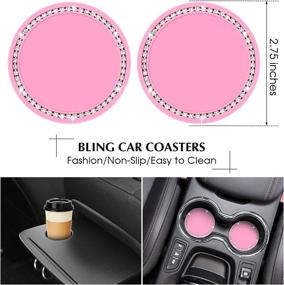 img 1 attached to 5 Pieces Bling Car Accessories Set Crystal Diamond Car Steering Wheel Cover Faux Fur Auto Center Console Pad Cup Insert Cup Holders Rhinestone Ring Sticker For Car Decor (Hot Pink)