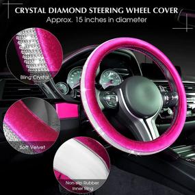 img 2 attached to 5 Pieces Bling Car Accessories Set Crystal Diamond Car Steering Wheel Cover Faux Fur Auto Center Console Pad Cup Insert Cup Holders Rhinestone Ring Sticker For Car Decor (Hot Pink)