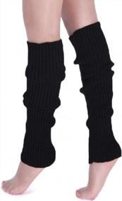 img 4 attached to Bettli Leg Warmer, Women Thigh High Tie Cable Knit Crochet Boot Socks (Black)