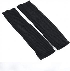 img 3 attached to Bettli Leg Warmer, Women Thigh High Tie Cable Knit Crochet Boot Socks (Black)