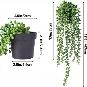 img 3 attached to FUNARTY 2Pcs Faux Plants Indoor — Artificial String Of Pearls Plant In Black Pots, Realistic Green Fake Hanging Plants For Shelf Decor Desk Home Garden Decorations