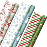 🎁 hallmark reversible christmas wrapping paper - rustic santa, snowmen, candy canes, stripes, snowflakes - 3 rolls, 120 sq. ft. total - 'merry christmas to you' logo