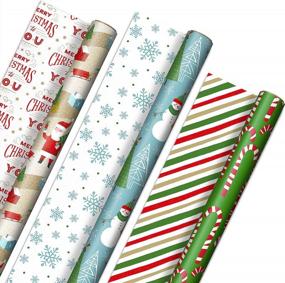 img 4 attached to 🎁 Hallmark Reversible Christmas Wrapping Paper - Rustic Santa, Snowmen, Candy Canes, Stripes, Snowflakes - 3 Rolls, 120 sq. ft. total - 'Merry Christmas to You'