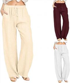 img 2 attached to Женские повседневные льняные брюки-палаццо Yoawdats с высокой талией, сплошной цвет, свободный крой с карманами и кулиской!