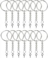 kingforest 100pcs split key ring with chain 1.2 inch and jump rings with screw eye pins,split key ring with chain silver color metal split key chain ring parts with open jump ring and connector logo