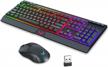 topmate wireless keyboard and mouse set with backlighting and wrist rest - 2.4g rechargeable rainbow led gaming combo, 2400dpi mouse, compatible with windows/mac/laptops/pcs logo