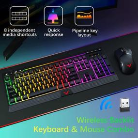 img 3 attached to TopMate Wireless Keyboard And Mouse Set With Backlighting And Wrist Rest - 2.4G Rechargeable Rainbow LED Gaming Combo, 2400DPI Mouse, Compatible With Windows/Mac/Laptops/PCs