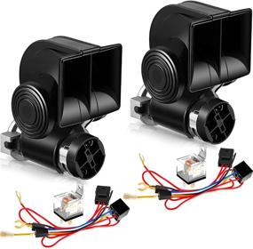 img 4 attached to 2-Pack 12V 150dB Loud Snail Air Horn for Truck with Relay Harness - Powerful Train Horn Kit for Vehicles - Super Loud Electric Train Horn for Truck, Car, Motorcycle, Boat, Ship - Includes Wire (Black)