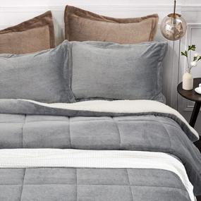 img 2 attached to TILLYOU Queen Comforter Set, Grey Cationic Flannel Bedding Comforter Set, 3 Pieces Soft Lambswool Bed Set With 2 Pillow Shams