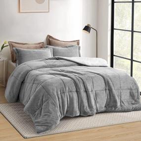 img 4 attached to TILLYOU Queen Comforter Set, Grey Cationic Flannel Bedding Comforter Set, 3 Pieces Soft Lambswool Bed Set With 2 Pillow Shams