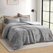 tillyou queen comforter set, grey cationic flannel bedding comforter set, 3 pieces soft lambswool bed set with 2 pillow shams logo