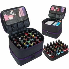 img 4 attached to ButterFox Nail Polish Storage Organizer Carrying Case Bag, Holds 60-70 Bottles With Pockets For Manicure Accessories (Charcoal/Purple)